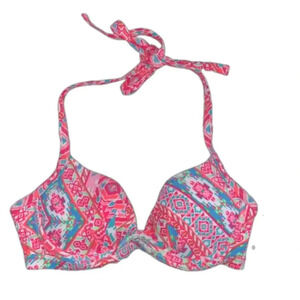 NWT Coco Rave 34B/C halter push-up bikini top bright ruched pink orange